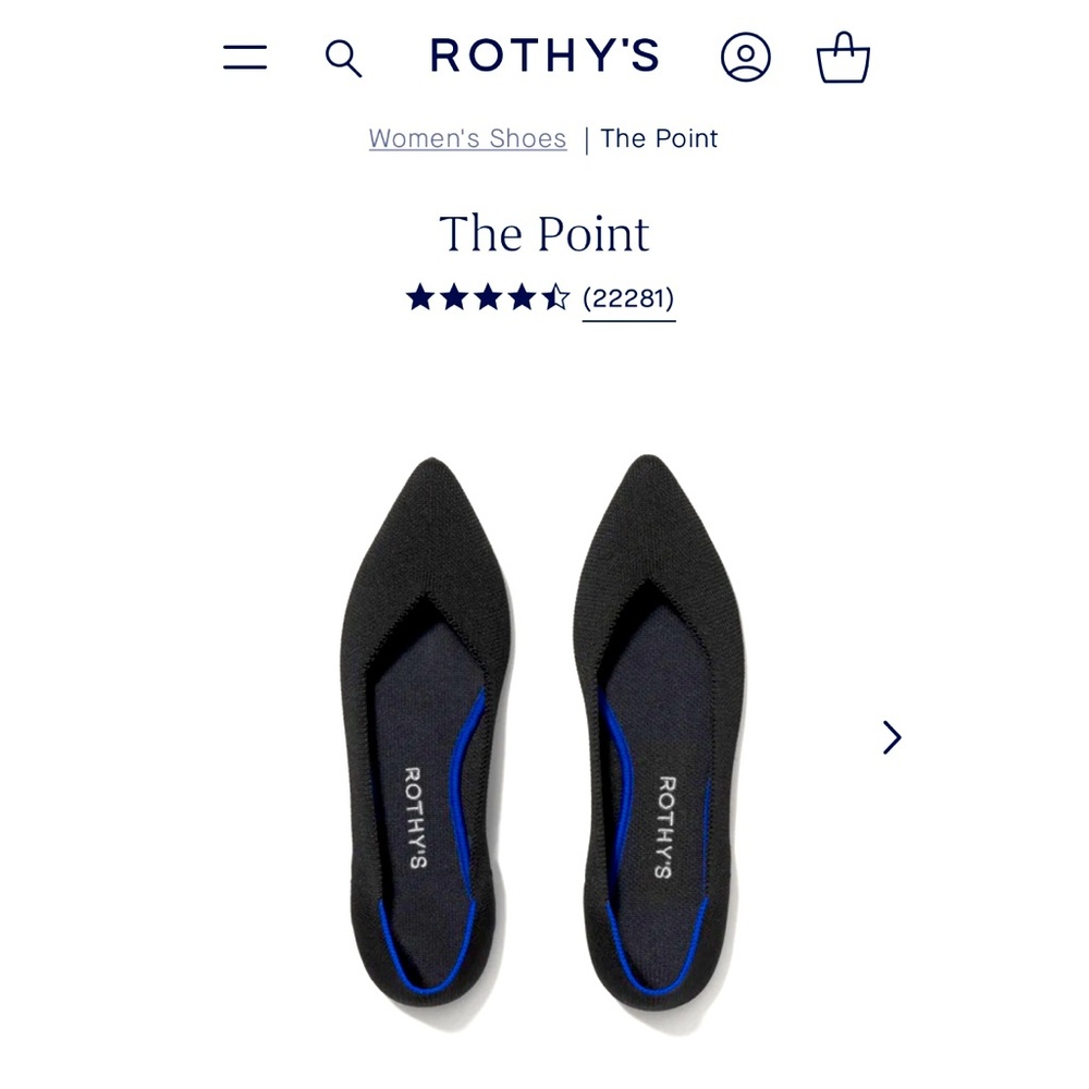 Rothy’s The Point Solid Black Pointed Toe Flats Size 8.5 Retail $145